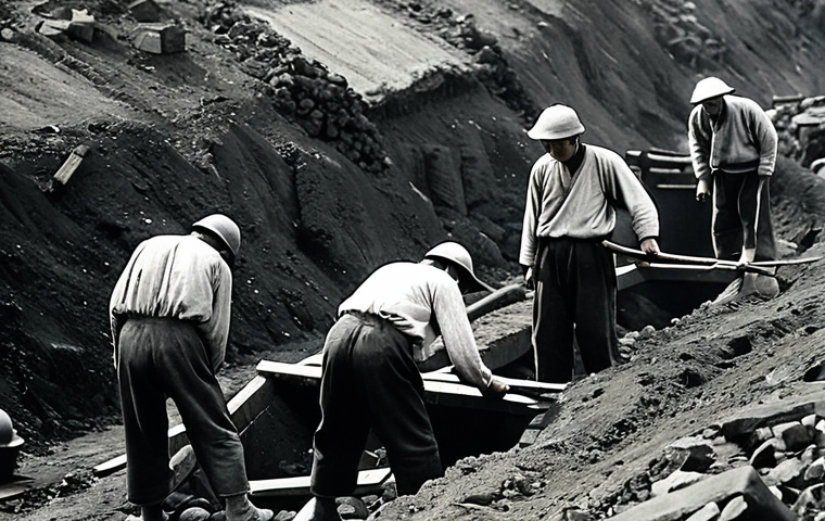 **
"A historical photograph depicting Korean workers in modest, simple clothing laboring in a coal mine during the Japanese colonial era. The scene shows the harsh conditions and difficult work. Fully clothed, appropriate attire, safe for work, professional, black and white photography, realistic, perfect anatomy, natural proportions, historical context."
**